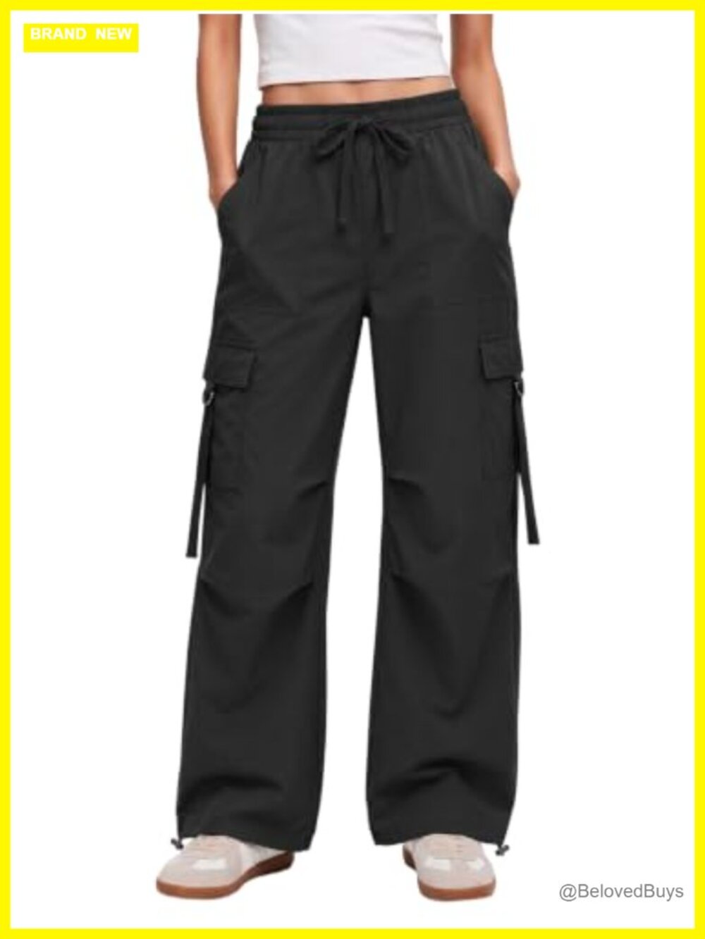 Cargo Pants Women Wide Leg High Waist Drawstring Utility Pockets Hiking